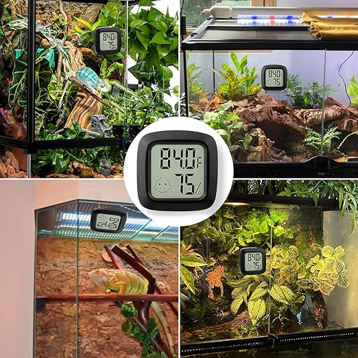 2 PCS Reptile Thermometer and Humidity Gauge for Bearded Dragon with On-Off, Reptile Tank Accessories for Jumping Spider, Leopard Gecko, Hermit Crab, Gecko, Ball Python, Lizard