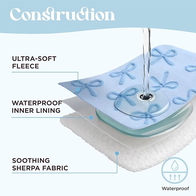 Lesure Waterproof Puppy Blanket for Small Dogs - Washable Double Sided Dog Blankets with Warm Jacquard Shag and Soft Sherpa Fleece, Pet Cat Blanket for Couch Protection, Bow Design,Ice Blue