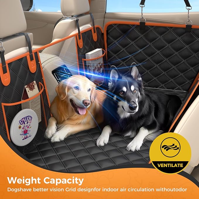 Dog Car Seat Cover for Back Seat, Hard Bottom Up to 500lbs Back Seat Extender for Dogs, Waterproof Non-Slip Sturdy Breathable Comfortable Dog Hammock for Car, SUV,Truck