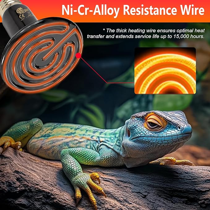 100W Ceramic Heat Emitter for Day and Night Use, Pack of 2 Reptile Basking Heat Lamp for Bearded Dragon, Lizard, Iguana & Amphibians (Black, 100 Watts)