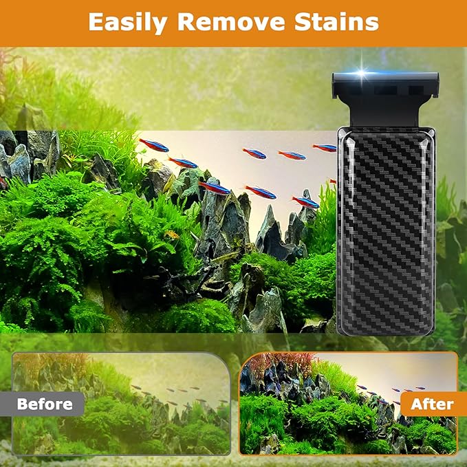 hygger Magnetic Fish Tank Cleaner, Aquarium Glass Cleaner with 2 Detachable Algae Scraper Blade, Floating Scrubber Brush for 2/5"-3/5" Glass/Acrylic Thick Tank, Strong Magnet Algae Remove Tool, L