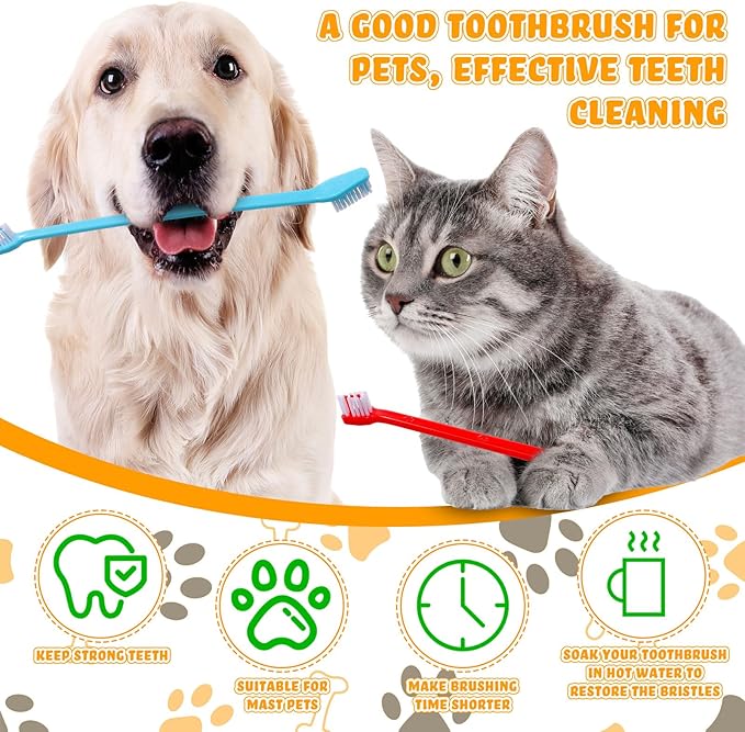 Nuenen 150 Pcs Dog Toothbrush Dual Headed Dental Brushes Puppy Tooth Brushing Kit Long Handle Toothbrush for Large and Small Dogs Cats Most Pets Teeth Cleaning Oral Care Supplies (Bright Color)