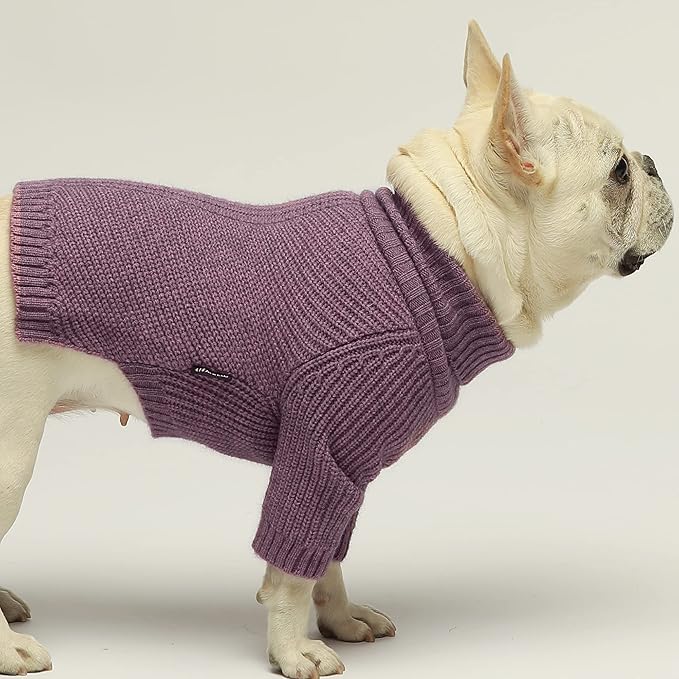 Fitwarm Thermal Knitted Dog Sweater Doggy Winter Coat Pet Clothes Doggie Turtleneck Jacket Puppy Outfits Cat Sweatsuit Lavender Purple Medium