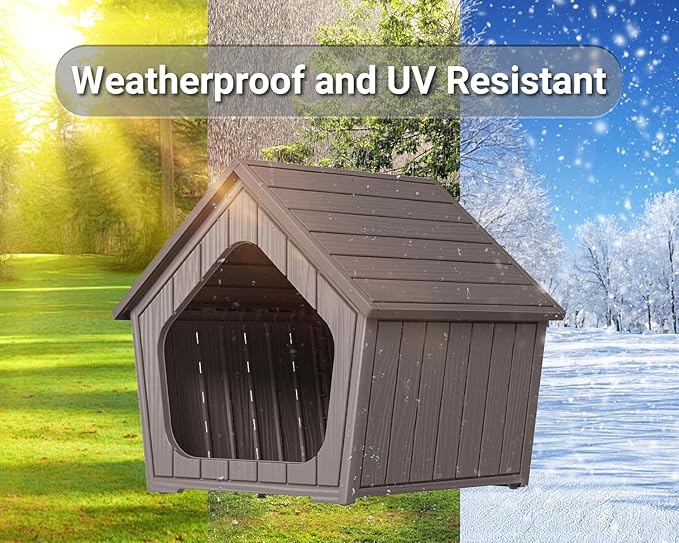 DRATO Dog House Indoor Outdoor - Weather-Resistant Resin Pet Shelter for Patio, Porch, Living Room