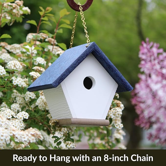 HomePro Garden Hanging Wren House: Navy Blue Poly Lumber Bird House for Outdoors