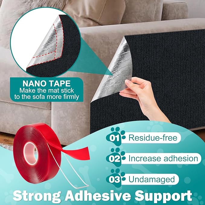 196.8x15.8 Cat Wall Scratcher Mat with Nano Tape,Anti Cats Scratch Furniture Couch Carpet Corner Protector for Indoor,Trimmable Cat Scratching Pad Board Sofa Replacement