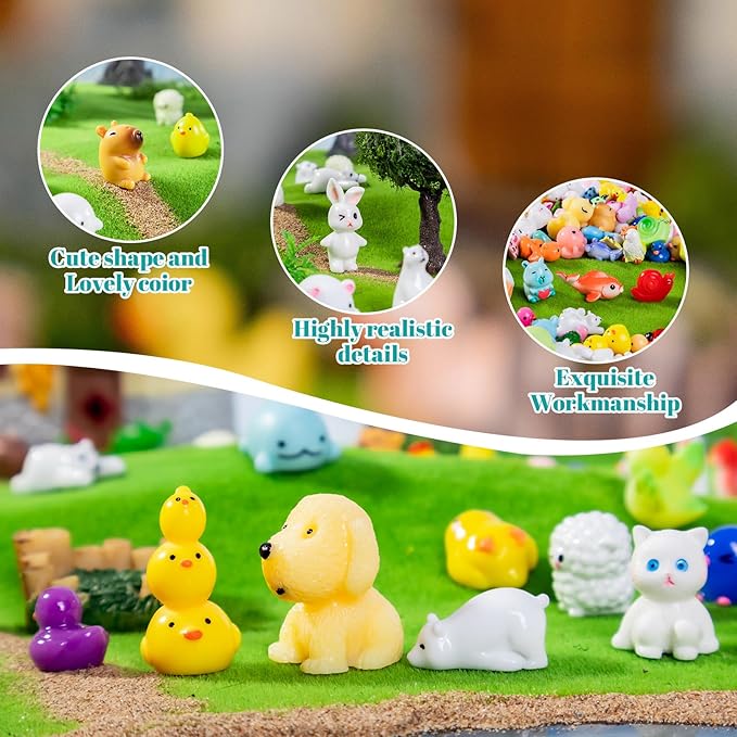 200pcs Mini Resin Animals 200 Styles Variety Tiny Animals Figures Miniature Little Small Animal Figurines Bulk for Micro Fairy Garden Landscape Accessories Hide Crafts Decor Aquarium