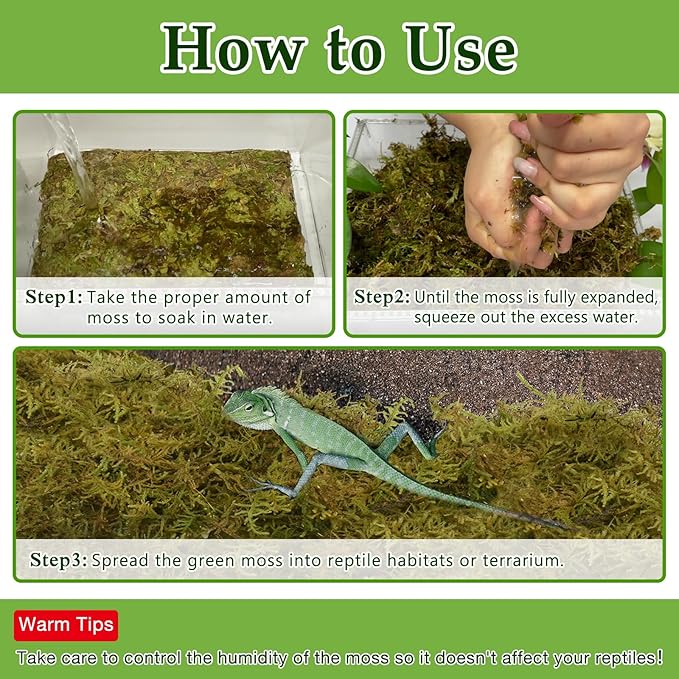 Halatool 1.5LB Natural Sphagnum Moss for Reptiles- 80QT Green Moss for Terrarium Plants Long Fiber Reptile Moss for Leopard Gecko Snake Hamsters Tortoises Frogs Lizards Salamanders