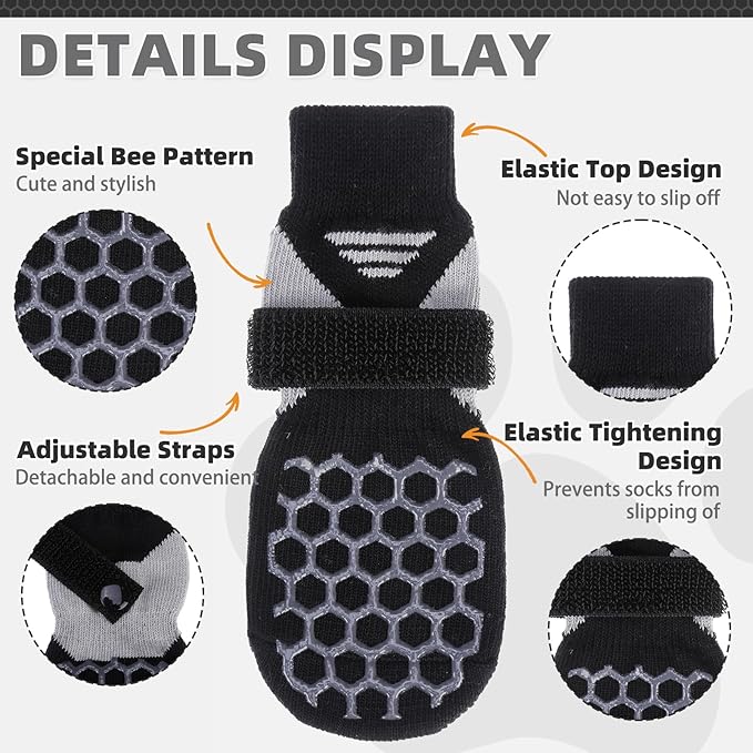 KOOLTAIL Dog Socks for Hot Pavement, Summer Breathable Dog Socks to Prevent Licking Paws, Non Slip Pet Boots& Paw Protectors for Hardwood Floor,Grippy Shoes for Small Medium Large Senior Dogs,Black XL