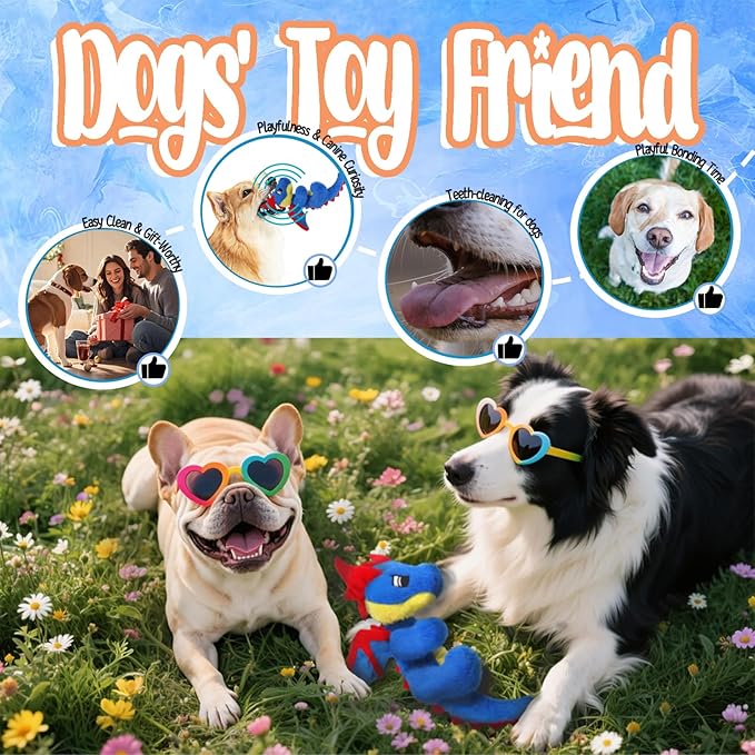 Original Blue Dinosaur Plush Dog Toy, Cute Dog Squeak Toys, Soft Stuffed Animals for Small Medium Large Dogs, Puppy Toys and Surprising Dog Birthday Gifts