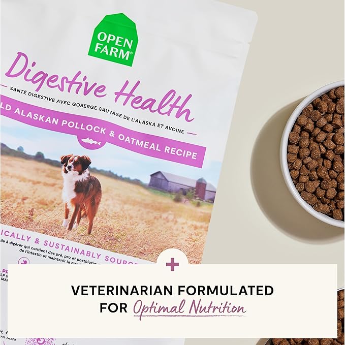 Open Farm, Digestive Health Dog Food, Veterinarian Formulated Easily Digestible Formula with Probiotics for Dogs, Wild-Alaskan Pollock & Oatmeal Recipe, 22lb Bag