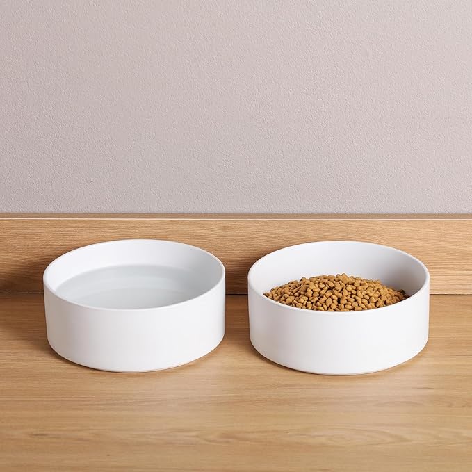 White 8 in Dog Bowl Ceramic for Medium Sized Breed,Retrievers,7.6 Cups Non Slip Heavy Weighted Dog Food Water Dish,Modern Big Pet Bowl Large