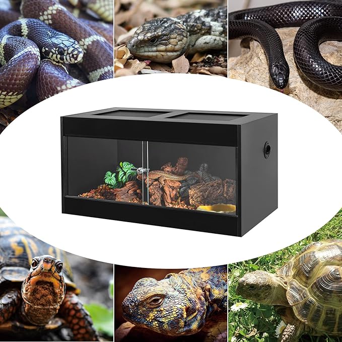 OIIBO 50 Gallon Reptile Original Wood Enclosure, Reptile Terrarium with Double Hinge Sliding Doors and Top Screen Ventilation Black Reptiles Habitat Lounge (Knock-Down) (36"x18"x18")