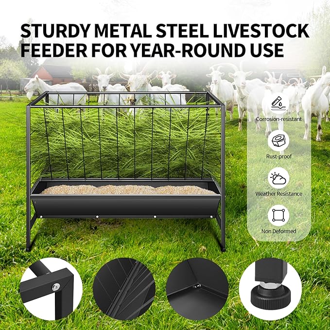 RYFT 2 in 1 Pasture Hay Feeder 45 Gallon Livestock Feed Trough with 24 Gallon Feed Pan, Hay Grain Livestock Feeder for Sheep, Calf, Cow and Horse