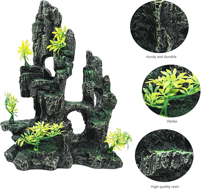Aquarium Decor - Fish Tank Decorations with Mountain View Stone Ornament, Ideal for Betta, Snails, Turtle, Hiding, Climbing, Exploring, Landscaping, Aquascaping