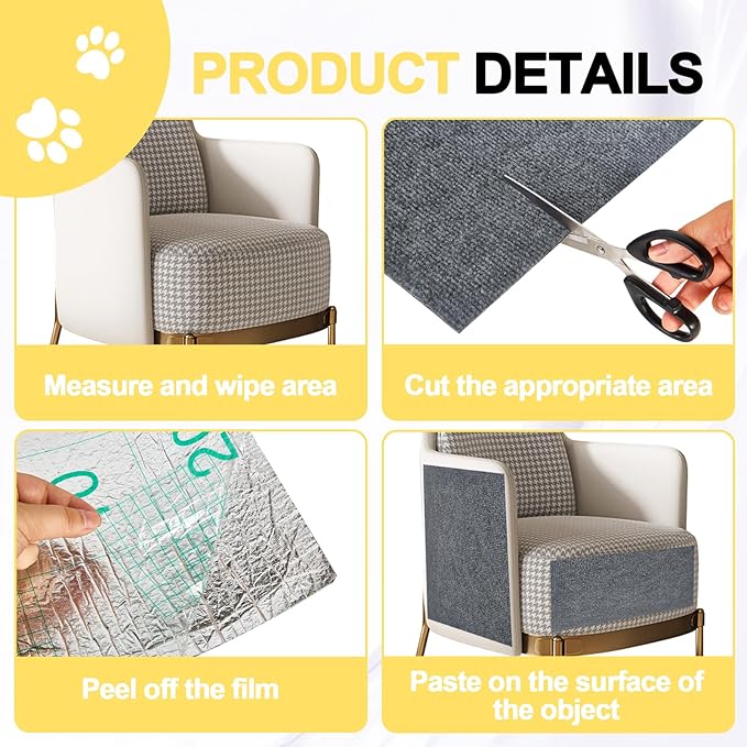 Cat Scratch Couch Furniture Protector, Adhesive Cat Scratch Pad Deterrent for Furniture, DIY Climbing Cat Scratcher Couch Protector from Cat Claws Scratching for Indoor(LightGrey,78x15.8In)