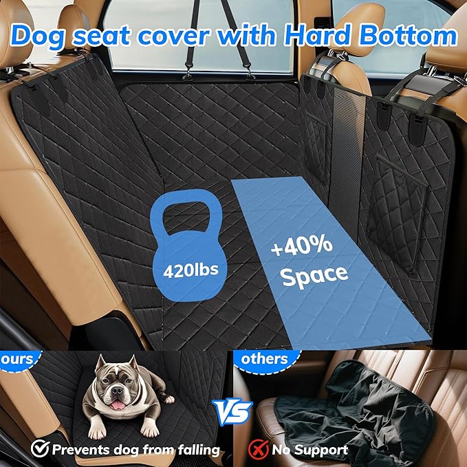 Dog Car Seat Cover, Back Seat Cover for Dogs-Supports 400lb, Waterproof Dog Cars Seat Cover-Back Seat Pet Cover for Car SUV & Trucks, Pet Hammock for Car- Seat Cover for Dogs (1 Pack Black)