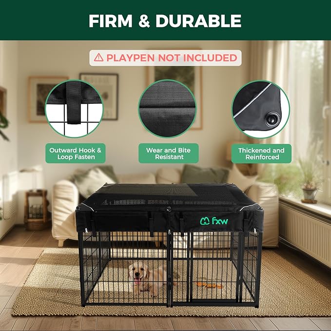 (Not Suitable for Other Brands) FXW Exclusive Mesh Top Cover, Only Fits FXW Rollick/Homeplus 27.3" W x 32" H/40 H/45 H 8-Panel Playpen (Playpen not Included), Square│Patent Pending
