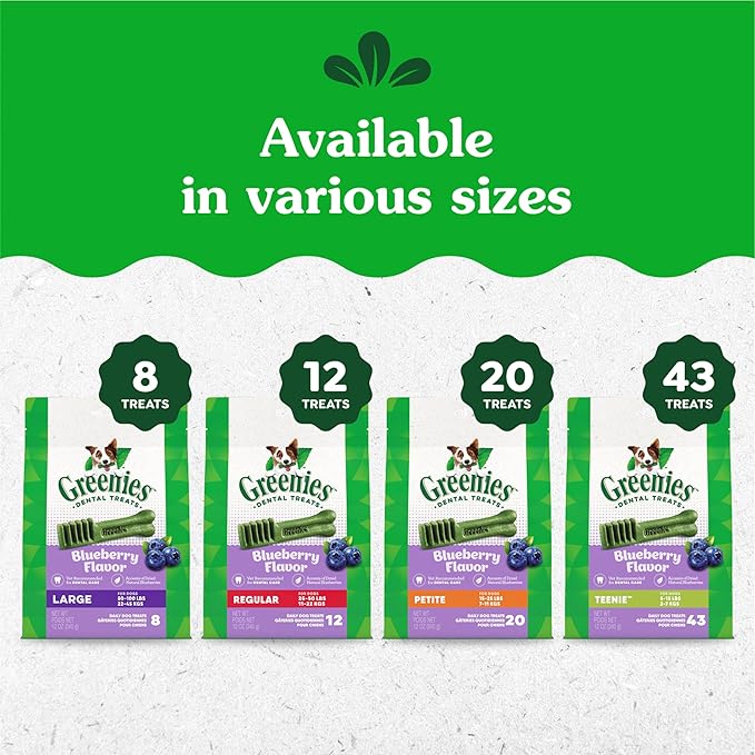 Greenies Teenie Dental Dog Treats, Blueberry Flavor, 12 oz. Pack (43 Treats)