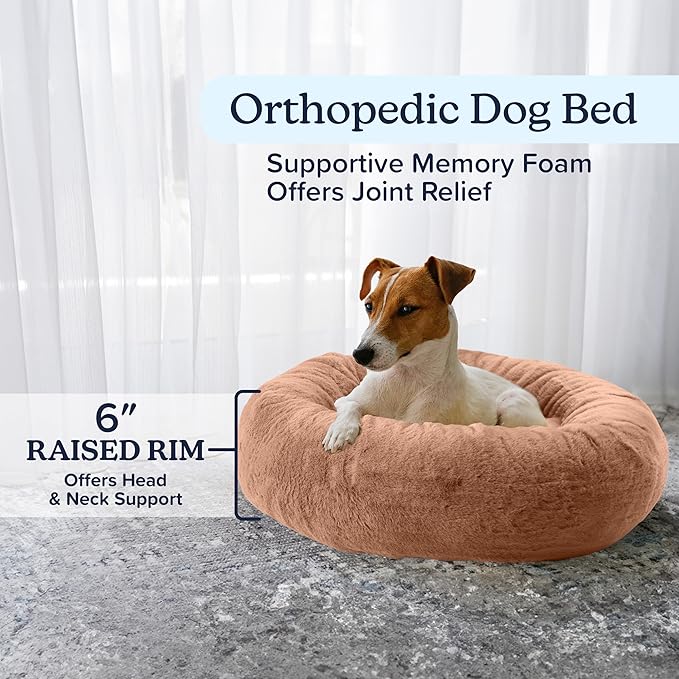 PETMAKER Dog Bed - Donut Pet Bed for Small Dogs - Dog Bed with Removable Washable Cover and Anti-Slip Bottom - Puppy Essentials (Beige)