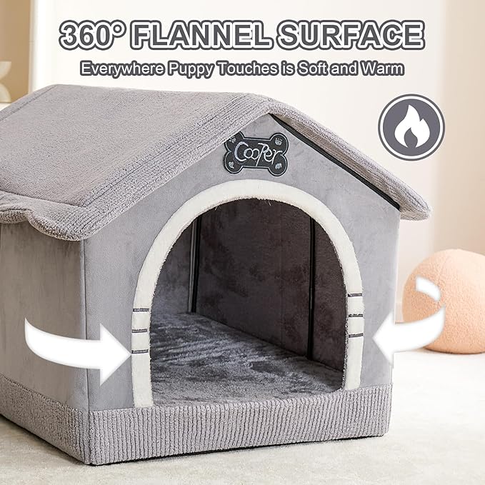 Jiupety Indoor Dog House with Frame, Large Dog Cave Bed, Insulated Cozy, Suitable for 60-100 lb, Jumbo (38"×30"×28"), Gray