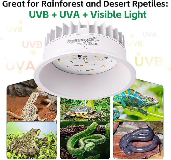 UVB Light for Reptiles, UVA UVB Reptile Light Fixture with Timer LED UVB Bulb for Bearded Dragon Gecko Turtle Chameleon Lizard Snake, Adjustable Brightness UVB Lamp for Reptile Tank Accessories, White