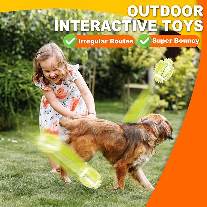 4.3” Dog Squeaky Football Toys 4 Pack, Light up and Durable Spiky Dog Balls for Medium Large Dogs with Rugby Shape, Built-in Squeaker for Teeth Cleaning and Training