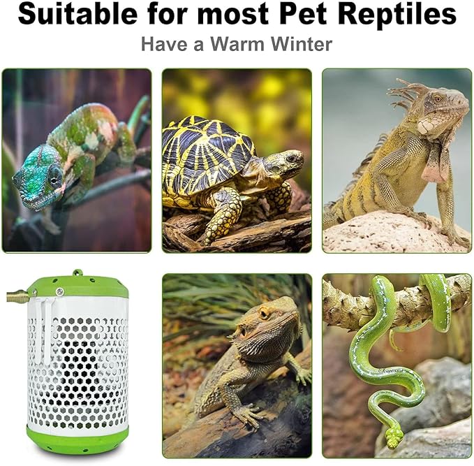 Reptile Heat Lamp with Guard, Ceramic Heat Lamp Bulb with Anti-Scald Lampshade, Adjustable Reptile Ceramic Heat Lamp from 0-100W, for Turtle, Snakes, Lizards, Frogs, Bird, No Light Only Heat (Big)