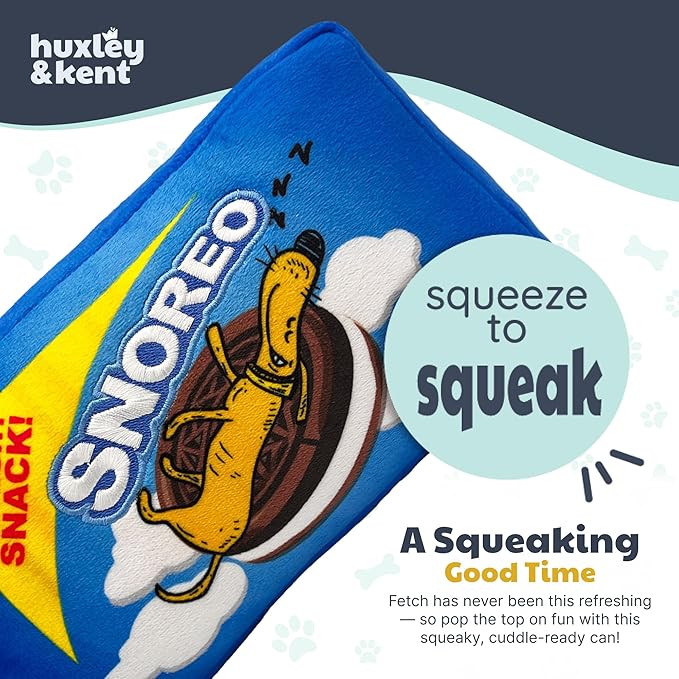 Huxley & Kent Funny Dog Toy w/Squeaker – Power Plush Squeaky Dog Toys for Small, Medium & Large Dogs – Soft Stuffed Animal for Indoor Play & Fetch - Snoreo Cookies, Large