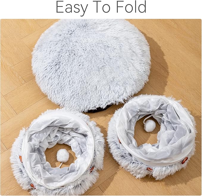 HIPIPET Winter Plush Cat Tunnel with Cat Bed for Indoor Cats,Multifunctional Cat Toys for Small Medium Large Cat.