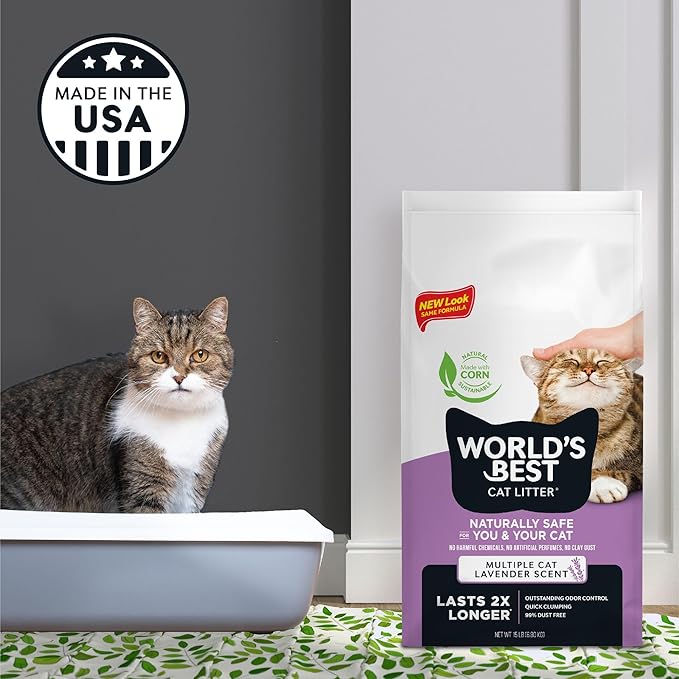 WORLD'S BEST CAT LITTER Multiple Cat Lavender Scented 8-Pounds - Natural Ingredients, Quick Clumping, Flushable, 99% Dust Free & Made in USA - Calming Fragrance & Long-Lasting Odor Control