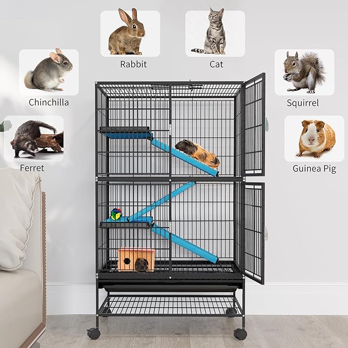 YITAHOME Small Animal Pet Cage: 4-Tiers Metal Guinea Pig Cage for Rats Ferret Chinchilla Large Hamster Indoor Critter Nation Cage Double-Story
