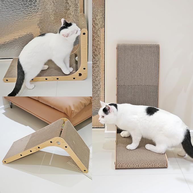 PETKARAY Cat Scratcher, Cat Scratching Board, L Shape Cat Scratch Pad for Indoor Cats, Floor Mounted Scratching Cardboard with Ball Toy