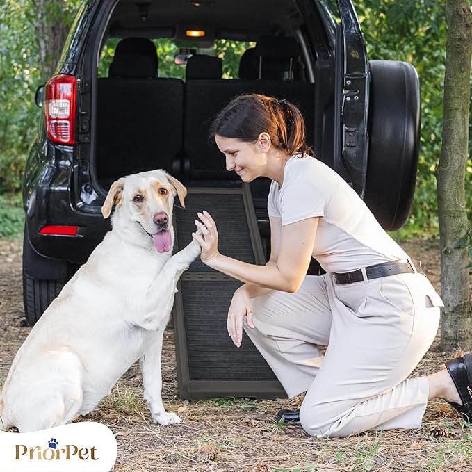 Dog Ramp for Car - 68,5" Long & 15" Wide - Rubber Anti-Slip Dog ramps for Large Dogs - Stable Dog Car Ramp 300 Pounds Capacity - Foldable Pet Ramp for Truck - Portable Folding Dog Ramp - Dark Gray