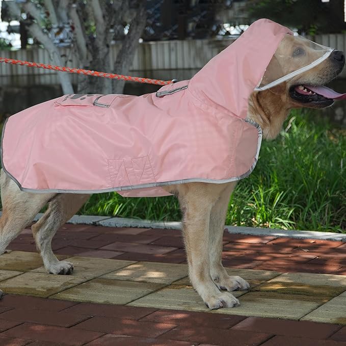 MAMORE Dog Raincoat Reversible,Waterproof Dog Rain Coat Hooded Slicker Poncho with Reflective Strip, Plaid Double Layer Rain Jacket for Small Medium Large Dogs (Pink, X-Large)