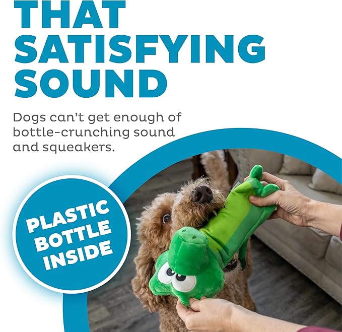 Outward Hound Bottle Bros Alligator Dog Toy, 12 Inch Plush Squeaky & Crackle Toy for Dogs, Interactive Fetch & Engaging Solo Play, Medium, Green