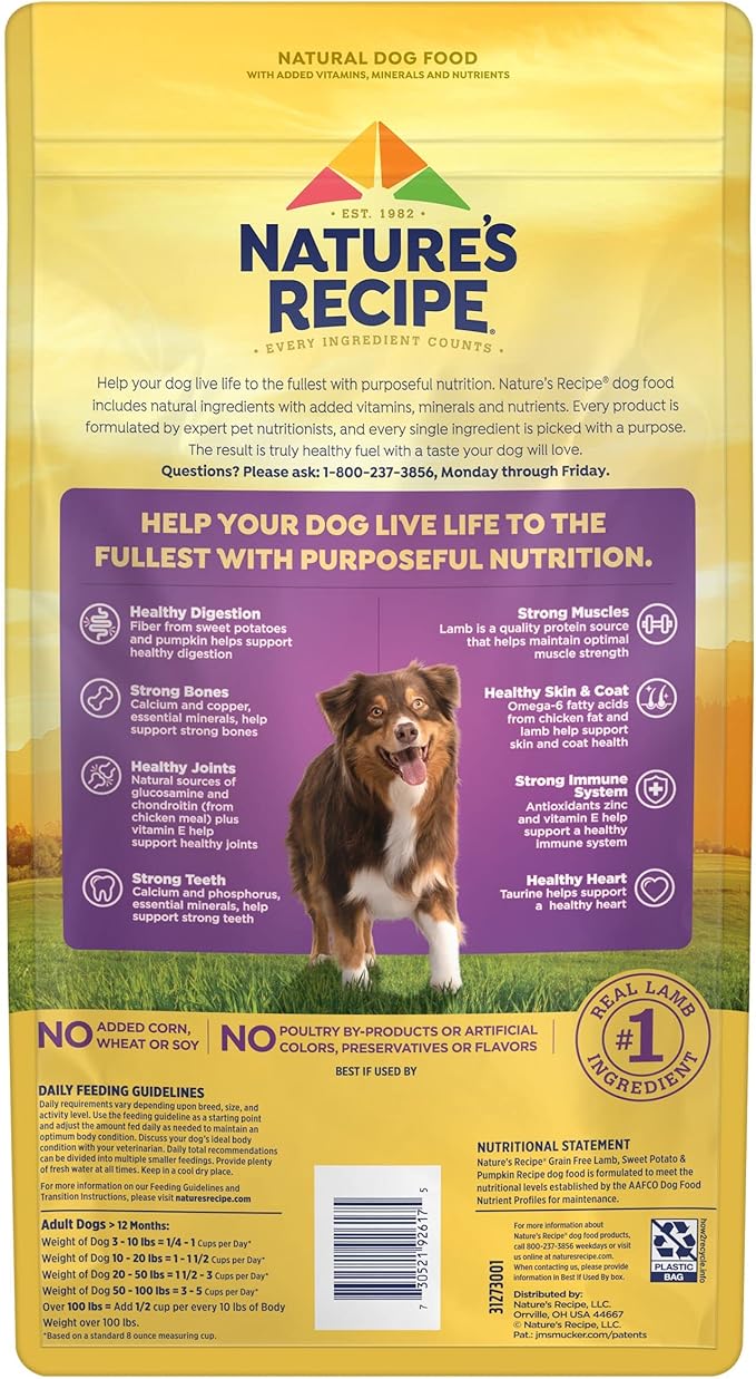 Nature's Recipe Grain Free Dry Dog Food, Lamb, Sweet Potato & Pumpkin Recipe, 4 lb. Bag