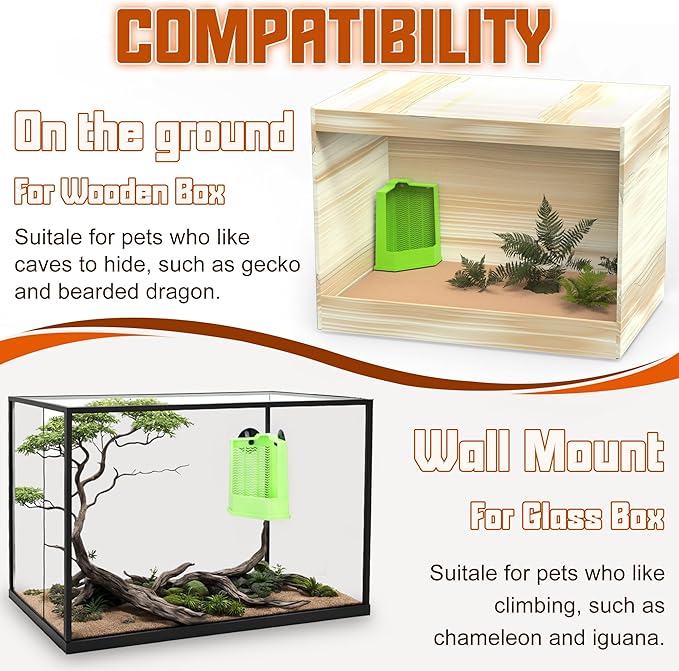Reptile Corner Hunting Bowl - Glass Mount Insect Feeding Box for Reptile with Suction Cup which is Super Tight, Green, 6.29inch - M Size