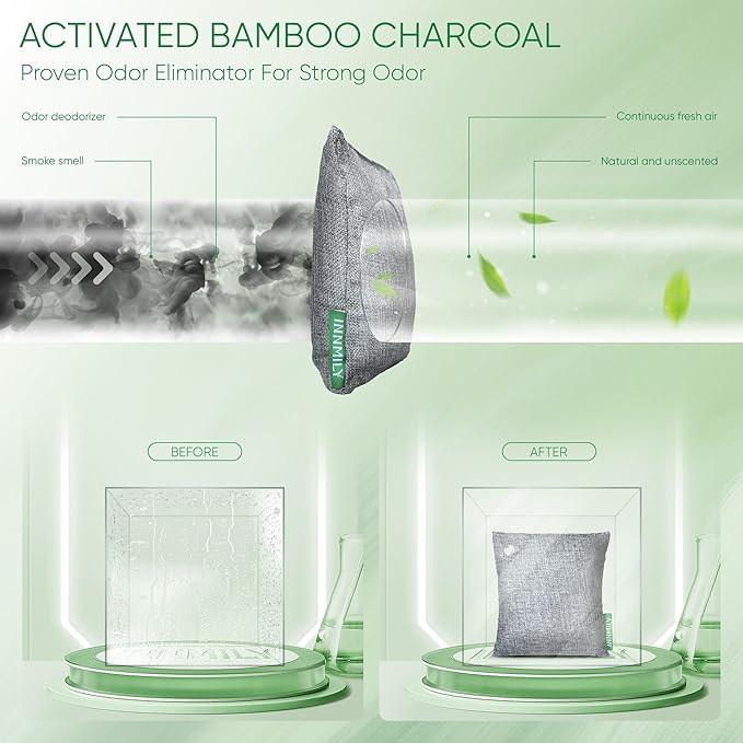 Activated Charcoal Odor Absorber, Odor Eliminator for Strong Odor,Bamboo Charcoal Air Purifying Bags for Home Car Closet Pet, Smoke Room Deodorizer (12 Packs, Unscented)