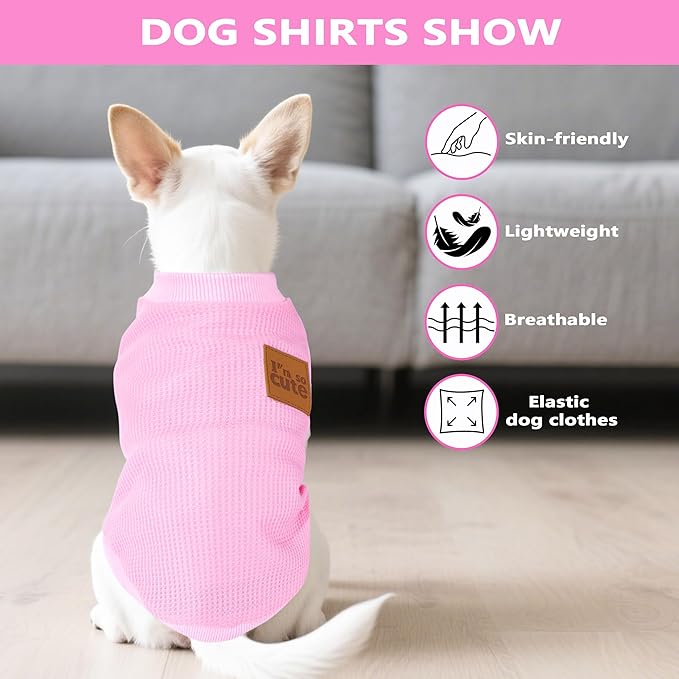 2 Pack Dog Shirt Vest Dog Clothes for Small Dogs Summer Waffle Puppy T-Shirts Soft Sleeveless Pet Clothes Lightweight Medium Large Doggy Outfit Cat Clothing (Pink+Beige, X-Large)