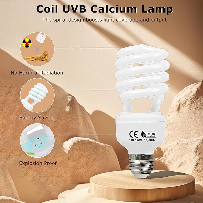 UVB 10.0 Reptile Light 26W, Compact Coil Desert Bulb for Bearded Dragons, Lizards, Snakes, Geckos, Amphibians, UVA UVB Lamp for Pet Terrarium & Reptile Habitat Tank