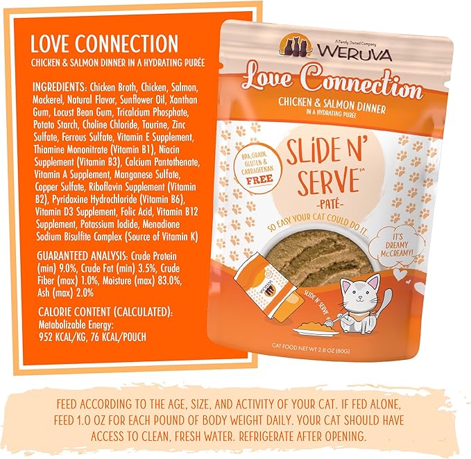 Weruva Wet Cat Food, Love Connection with Chicken and Salmon Pate, 2.8oz Slide N Serve Pouch, Pack of 12