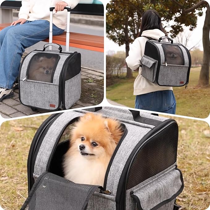 HSC PET Dog Strollers Small Dog Backpacks Carriers Pets Strollers Travel Bags Puppy Detachable Rolling Softsides Carrier with Wheels for Small Animal Like Bunny Rabbit Kittens Puppy Outdoor (Pink)