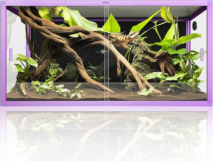 REPTI ZOO 120 Gallon Reptile Terrarium, 4x2x2 ft Light Weight Reptile Enclosure, Colored Reptiles Tank with Tempered Glass Door, Large Aluminum Habitat for Bearded Dragon, Snake, Lizard, Gecko-Purple