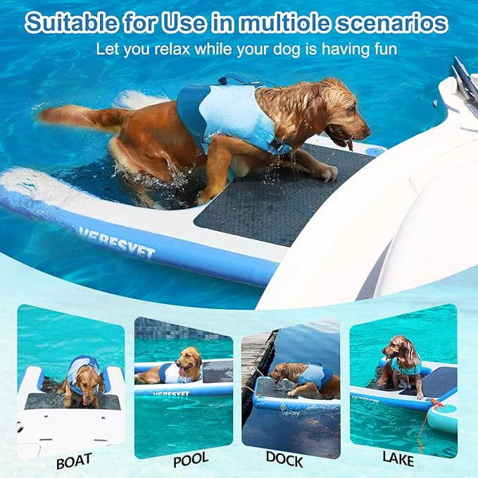 Inflatable Dog Water Ramp, 5FT Dog Floats Ramp Ladder for Pools, Boats, Docks, Sea and Lake, Non-Slip EVA Pool Ladder Platform for Pets Up to 220LBS