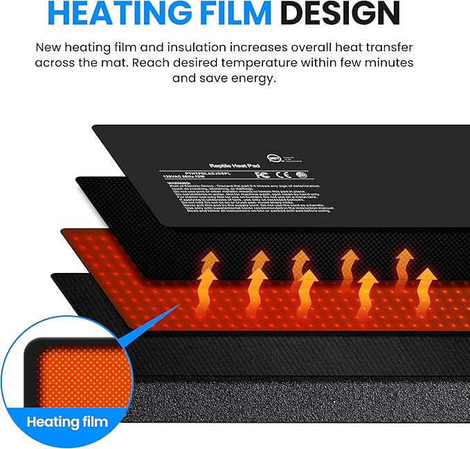 Simple Deluxe 8X12 Inch 16W Reptile Heating Pad with Adjustable Thermostat Under Tank Terrarium Heating Mat for Turtles, Lizards, Frogs, and Other Reptiles