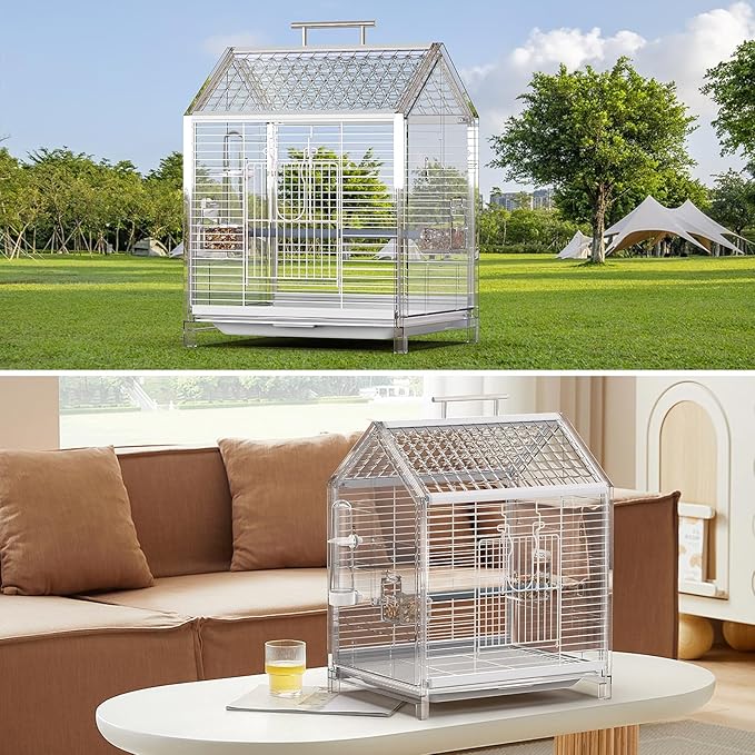 20.5 inch Pet Small Bird Cage, Parrot Cage, Portable Bird Carrier, Temporary Bird Cage in Car, for Home, Outing, Pet Clinic, Temporary Placement, for Small Medium Birds, Clear