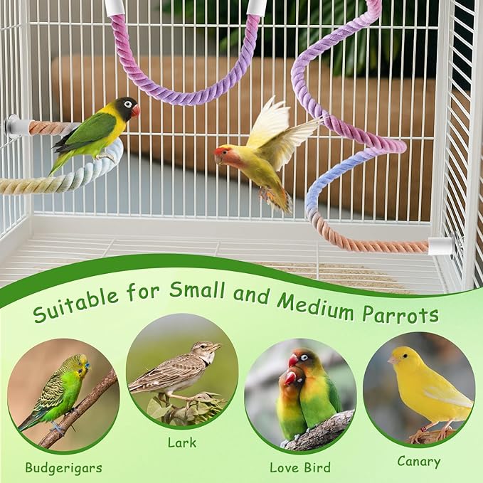 3 Pcs Bird Rope Perches Gradient Color, Bendable Parrot Bird Perch Rope Stand for Cage, Stand Climbing Stand Toy for Cockatiels, Lovebirds, Budgies, Parakeets (2 Short + 1 Long)
