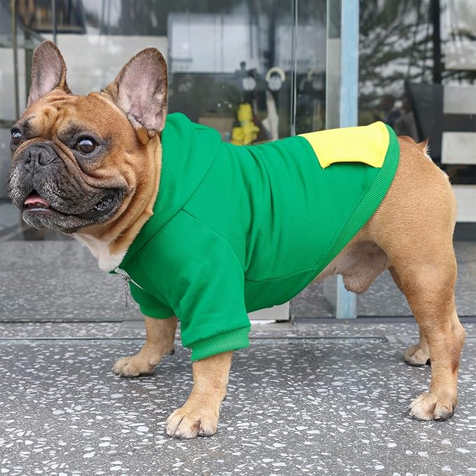 iChoue I am a French Bulldog Clothes Hoodies for Dogs Puppy Frenchie Pug English Boston Terrier Bully Pitbull Sweatshirt Sweater Clothing Cold Weather Winter Coats - Green/Medium