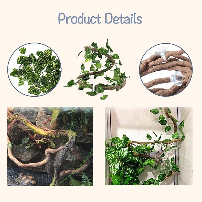 PINVNBY Bearded Dragon Tank Accessories,Crested Gecko Tree Stump Decorations Resin Reptile Hollow Tree Root Habitat Hideouts Cave Jungle Vines Ornament for Lizard Chameleon Snake Gecko(4 PCS)